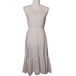 Banana Republic Sleeveless Cotton White/Black Polka-dot Tiered Midi‎ Dress XS